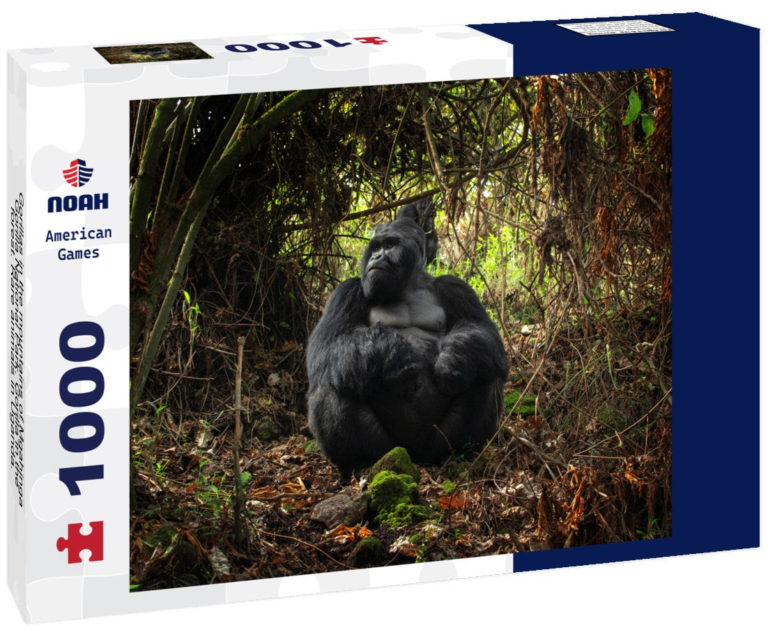 Noah Jigsaw Puzzle Gorillas in the mountains of Mgahinga Gorilla National Park. Gorilla in the forest. Rare animals in Uganda. Animals in their natural habitat 1000 pieces
