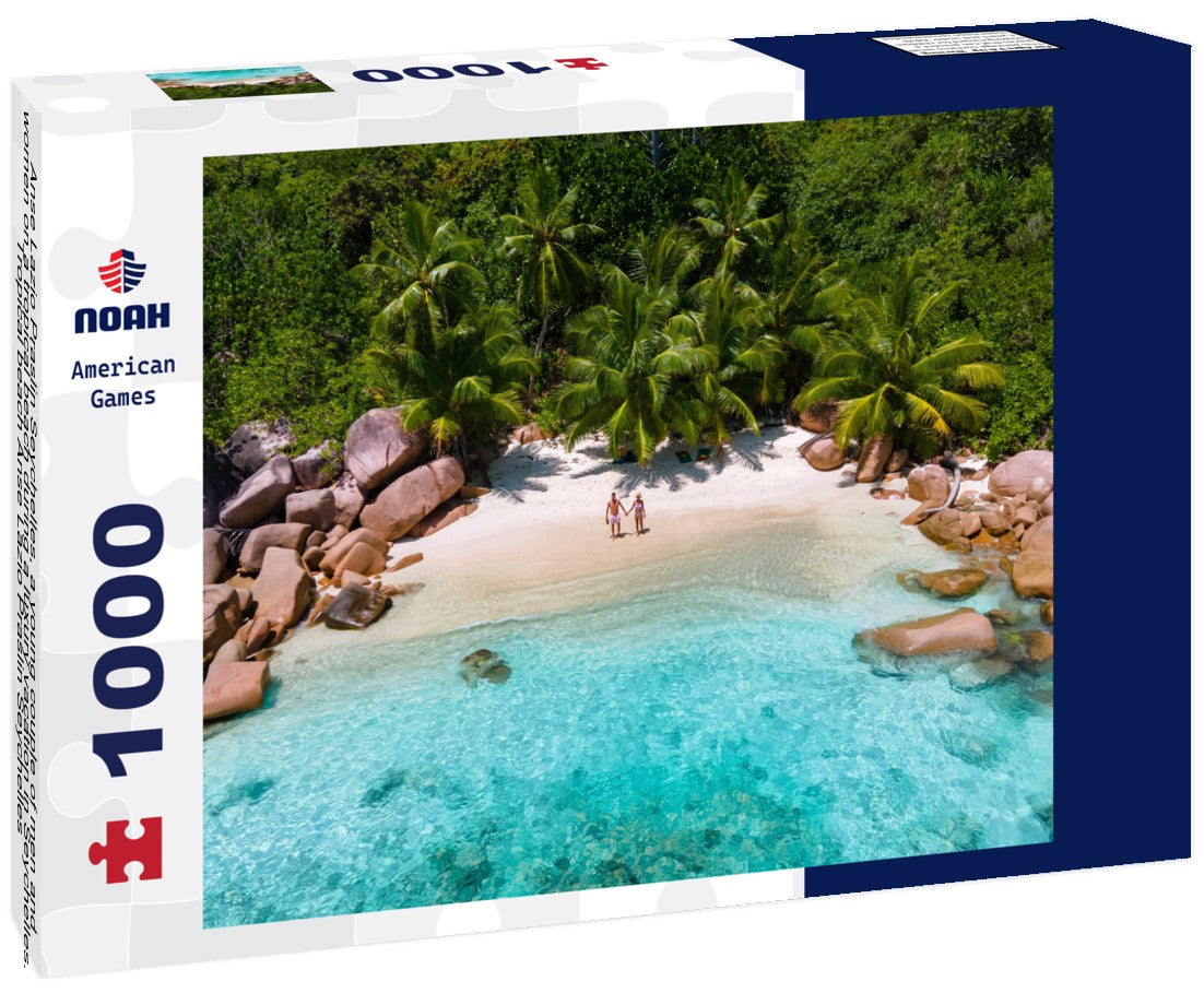 Noah Jigsaw Puzzle Anse Lazio Praslin Seychelles, a young couple of men and women on a tropical beach during a luxury vacation in Seychelles. Tropical beach Anse Lazio Praslin Seychelles 1000 pieces