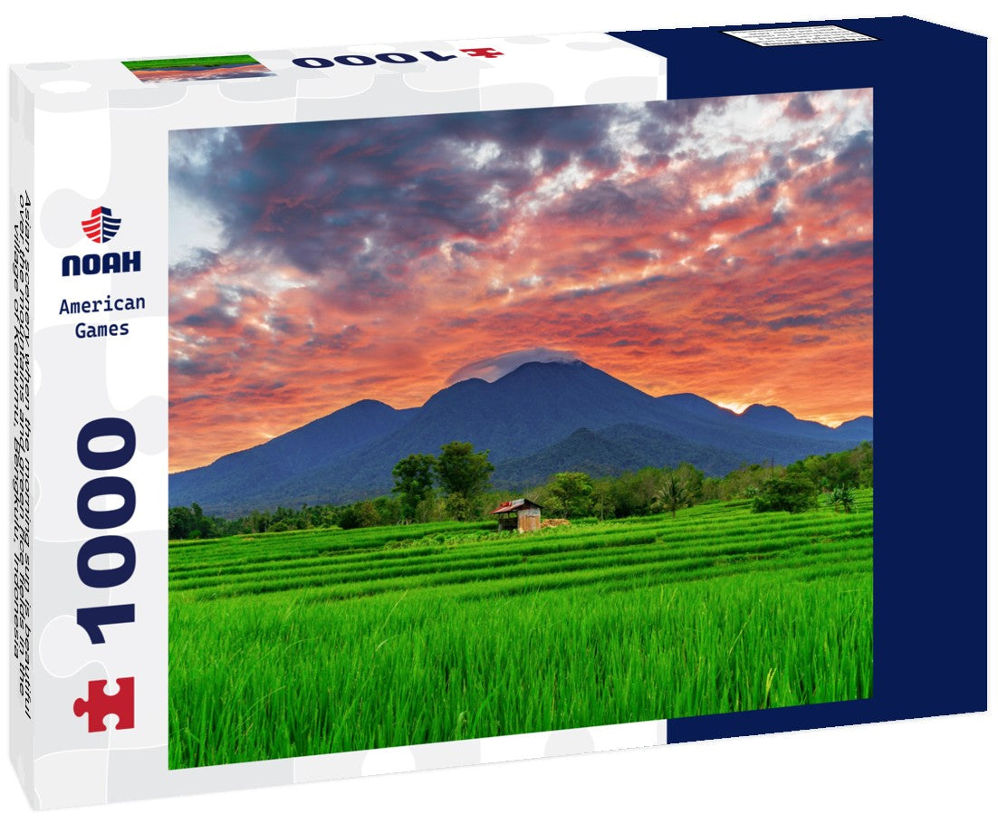 Noah Jigsaw Puzzle Asian scenery when the morning sun is beautiful over the mountains and green rice fields in the village of Kemumu, Bengkulu, Indonesia 1000 pieces