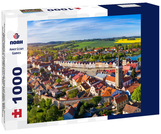 Noah Jigsaw Puzzle Aerial landscape of small Czech town of Telc with famous Main Square (UNESCO World Heritage Site). Aerial panorama of old town Telc, Southern Moravia, Czechia. Historic center of Telc, Czech Republic 1000 pieces