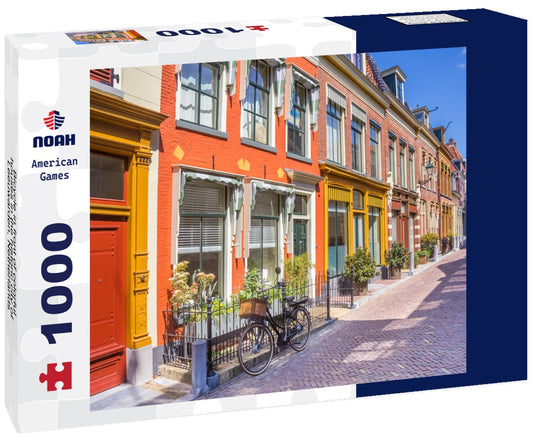 Noah Jigsaw Puzzle Bicycle in front of colorful houses in the historic city of Leeuwarden, Netherlands 1000 pieces