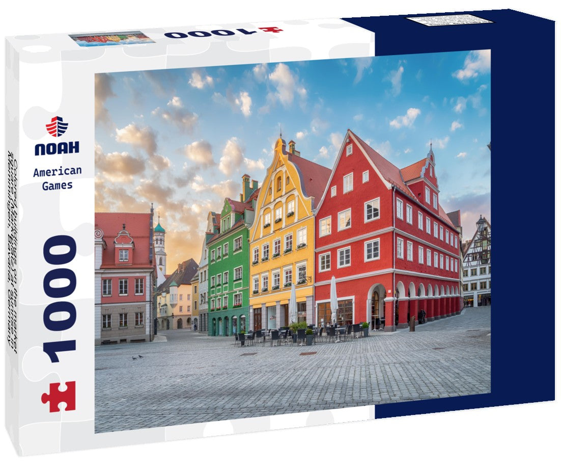Noah Jigsaw Puzzle Colored buildings on the market square (Marktplatz) at sunrise in Memmingen, Bavaria, Germany 1000 pieces