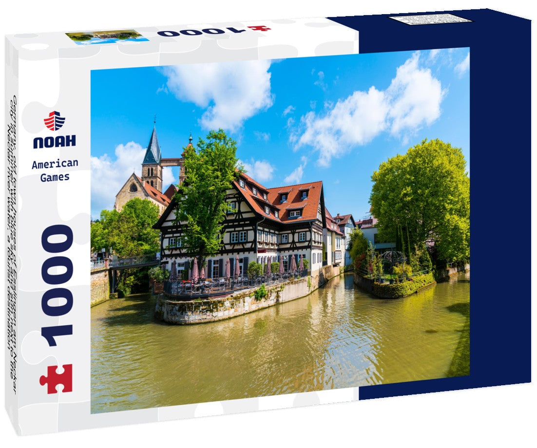 Noah Jigsaw Puzzle Germany, old town houses of Esslingen am Neckar city in summer with blue sky and sun next to the Nectar river water, a tourist destination 1000 pieces