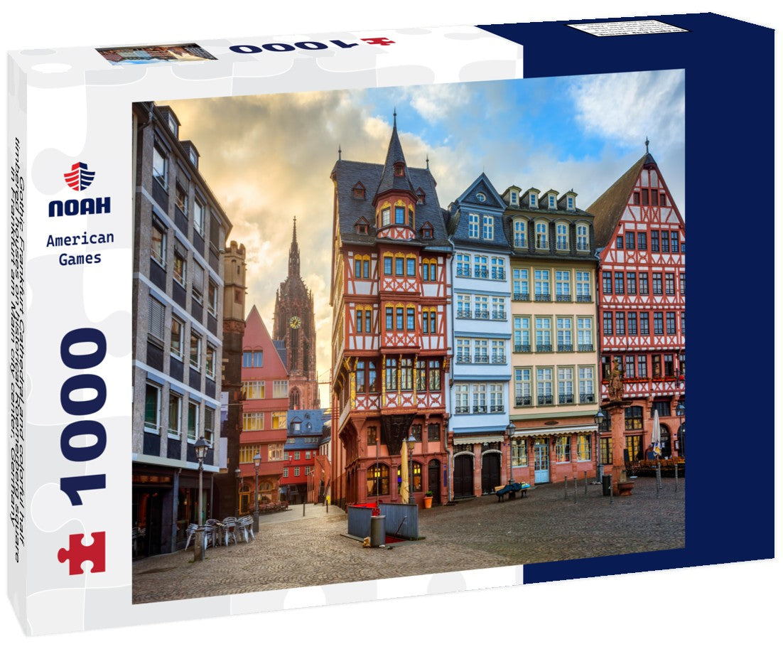 Noah Jigsaw Puzzle Gothic Frankfurt Cathedral and colorful half-timbered houses on historical Roemerberg square in Frankfurt am Main city center, Germany 1000 pieces