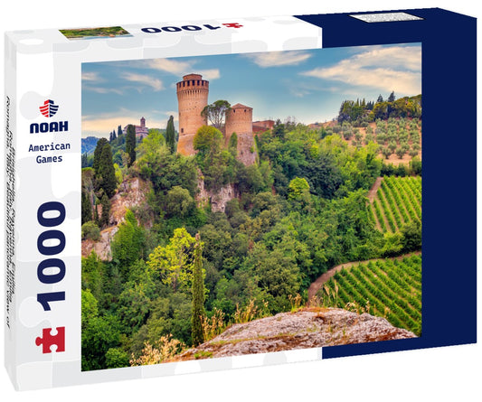 Noah Jigsaw Puzzle Brisighella, Ravenna, Emilia-Romagna, Italy, Ravenna, Emilia-Romagna, Italy. Beautiful panoramic view of the medieval town and the Manfredian fortress with clock tower 1000 pieces