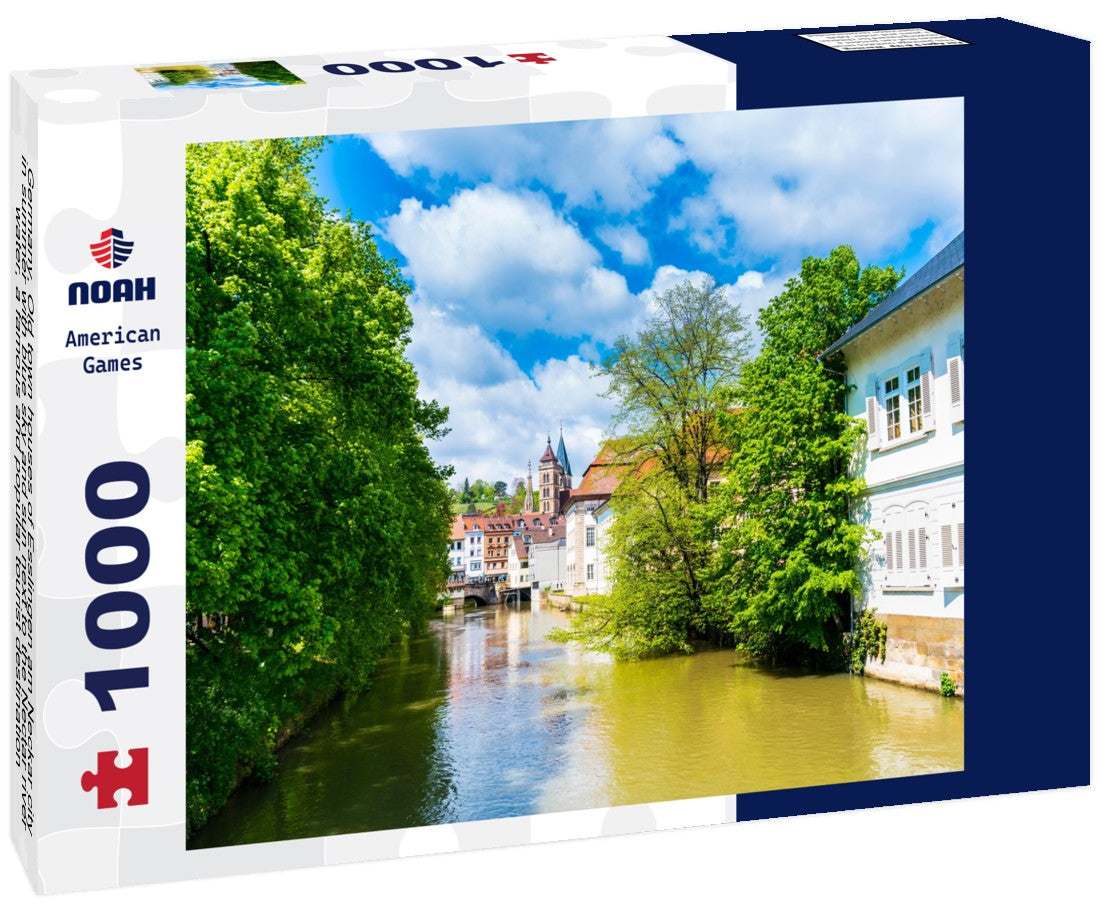 Noah Jigsaw Puzzle Germany, Old town houses of Esslingen am Neckar city in summer with blue sky and sun next to the Nectar river water, a famous and popular tourist destination 1000 pieces