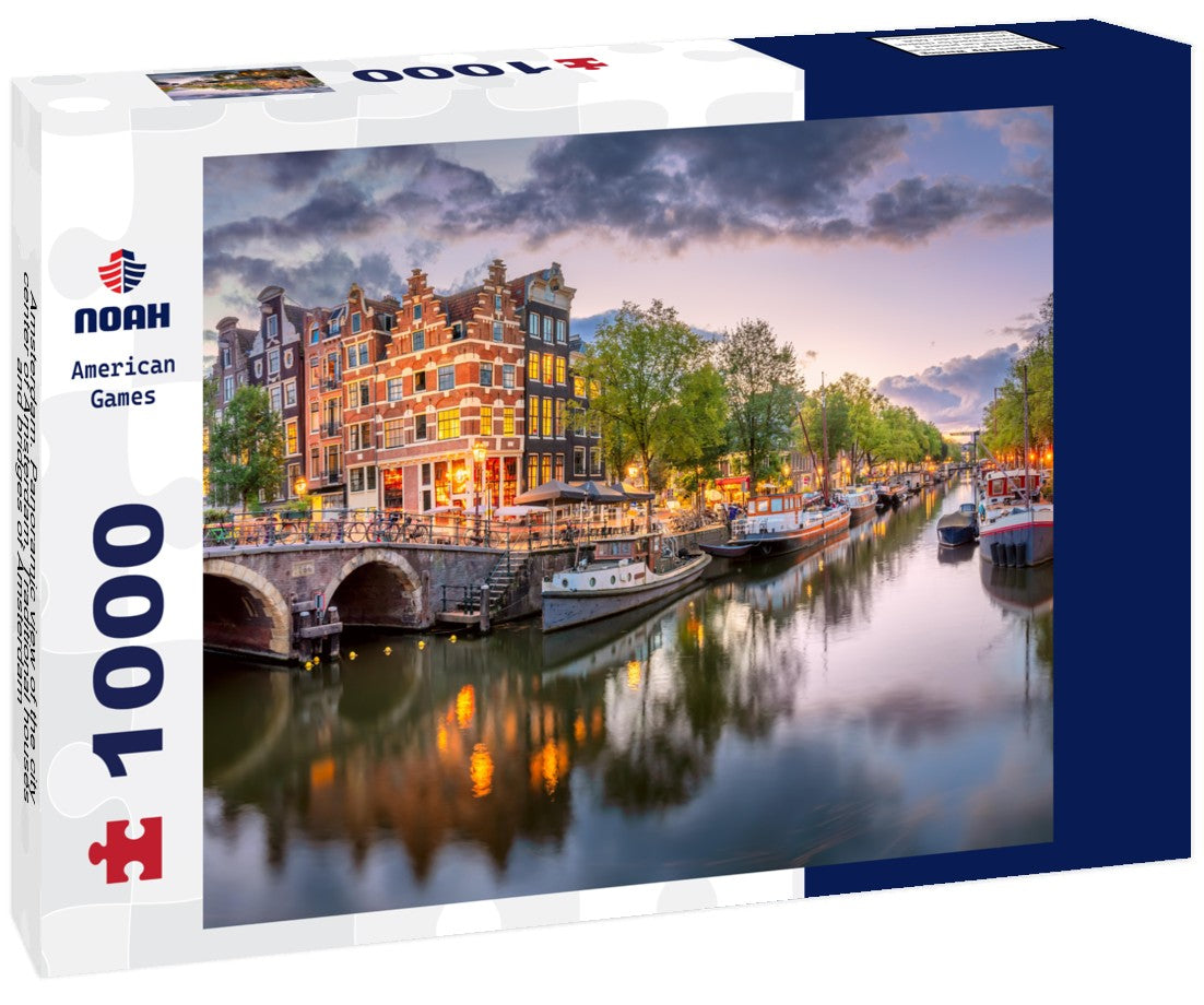 Noah Jigsaw Puzzle Amsterdam. Panoramic view of the city center of Amsterdam. Traditional houses and bridges of Amsterdam 1000 pieces