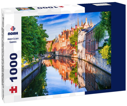 Noah Jigsaw Puzzle Bruges, Belgium. Panoramic view of the historic city center of Brugge with the Groenerei canal in beautiful golden morning light at sunrise, province of West Flanders 1000 pieces