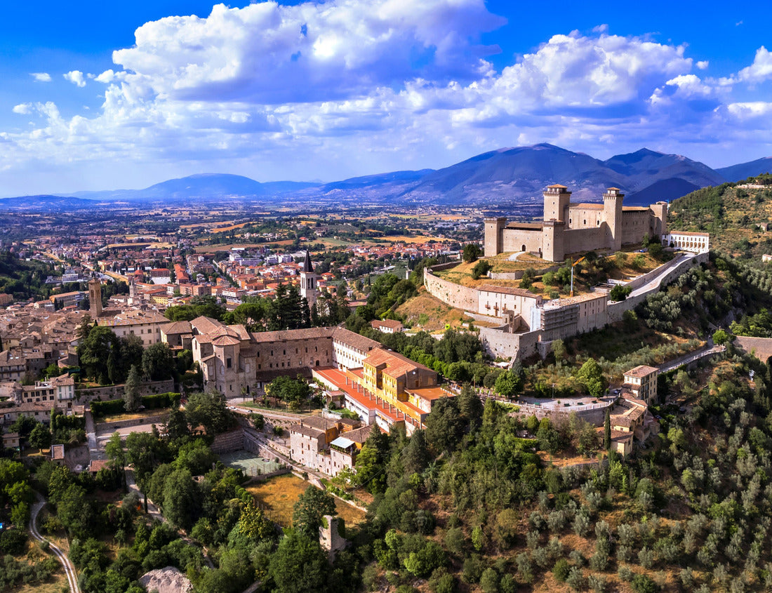 Noah Jigsaw Puzzle Italy's heritage and ancient landmarks of Umbria. Impressive view of the Rocca Albornoz castle and the magnificent Roman bridge Ponte delle Torri. 1000 pieces