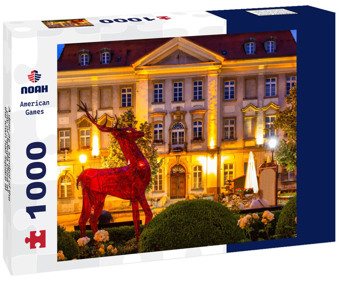 Noah Jigsaw Puzzle A deer as a symbol of the city of Jelenia Gora at the town hall square at dusk. Poland 1000 pieces