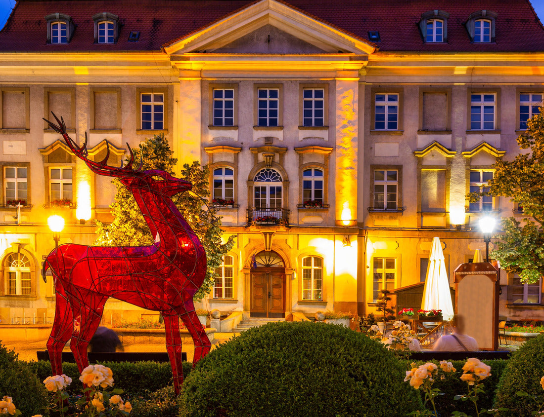 Noah Jigsaw Puzzle A deer as a symbol of the city of Jelenia Gora at the town hall square at dusk. Poland 1000 pieces
