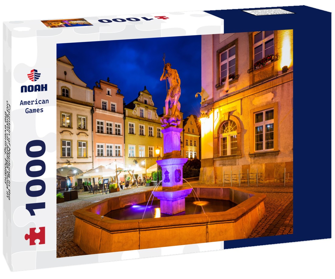 Noah Jigsaw Puzzle Fountain of Neptune in the old town of Jelenia Gora in the evening, Poland 1000 pieces