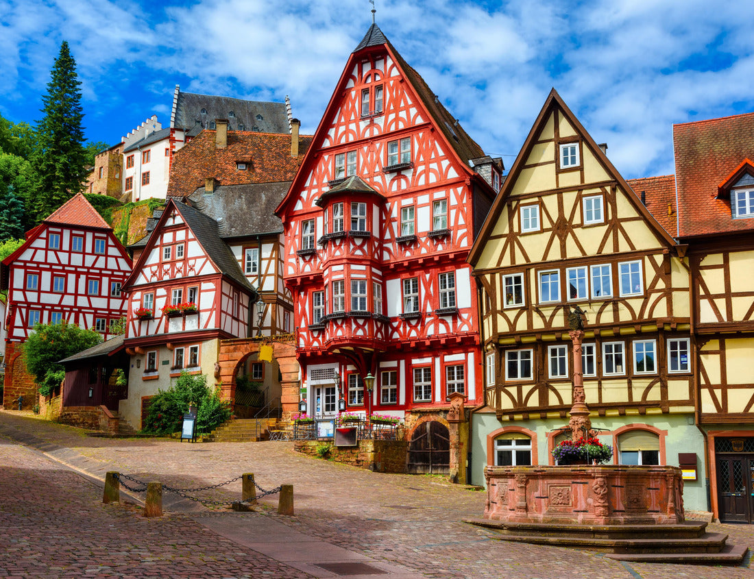 Noah Jigsaw Puzzle Colorful Gothic half-timbered houses in the historic old town of Miltenberg, Bavaria, Germany. Miltenberg is a popular tourist destination near Frankfurt am Main 1000 pieces