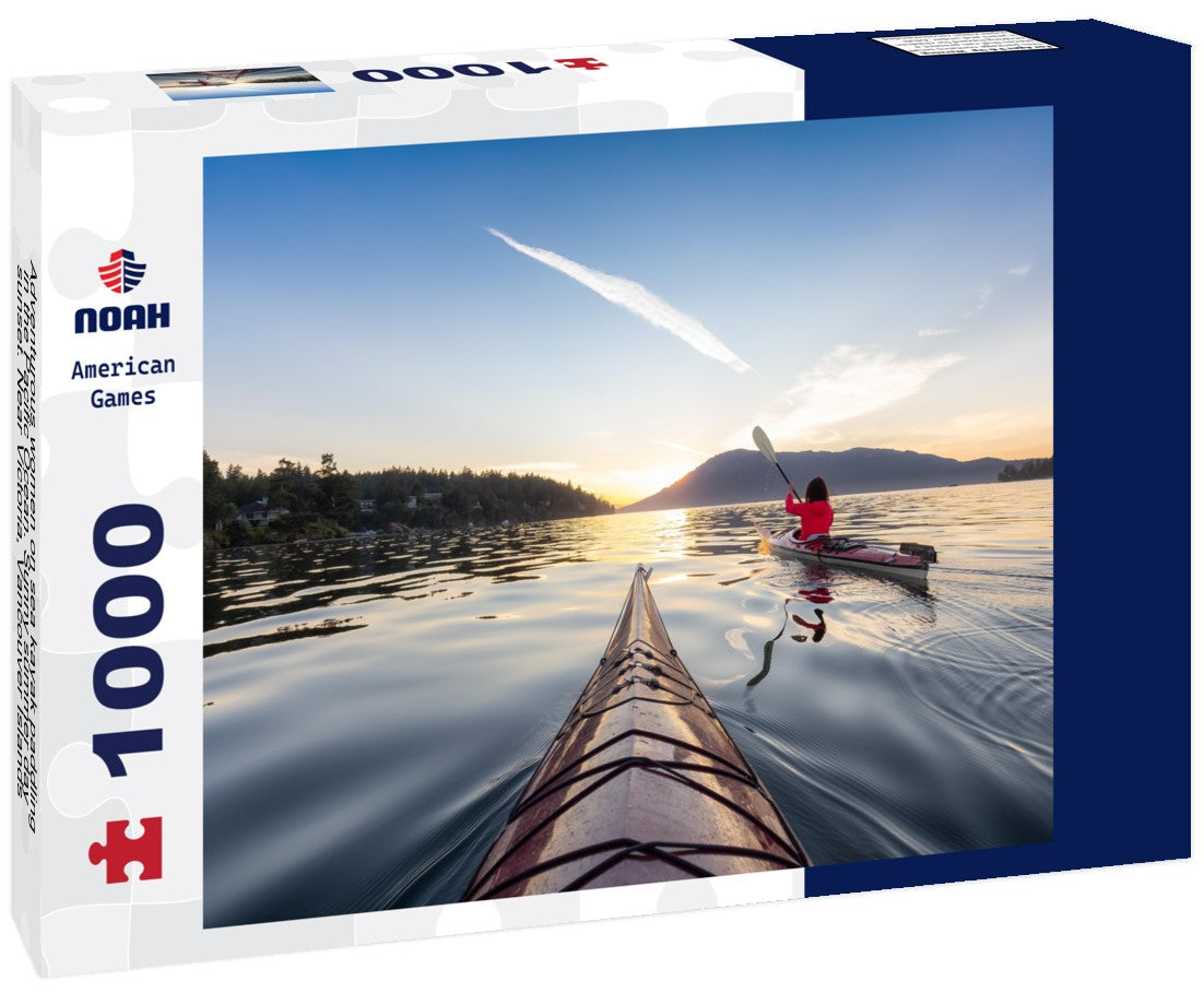 Noah Jigsaw Puzzle Adventurous women on sea kayak paddling in the Pacific Ocean. Sunny summer day sunset. Near Victoria, Vancouver Islands, British Columbia, Canada 1000 pieces