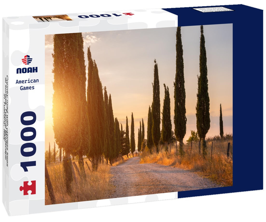 Noah Jigsaw Puzzle Country road with cypress trees at sunset. Typical landscape in Tuscany, Italy 1000 pieces