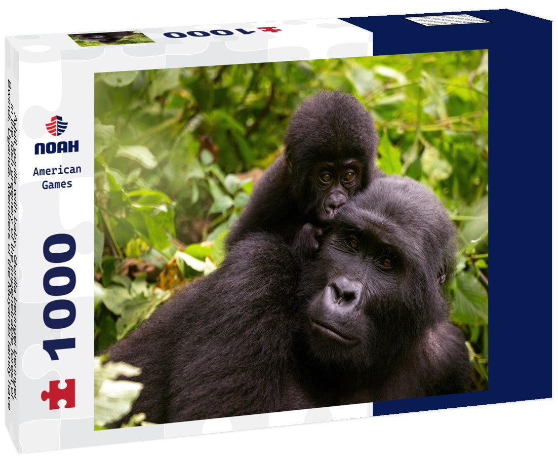 Noah Jigsaw Puzzle Adult gorilla with baby, Gorilla beringei beringei, in the lush greenery of the impenetrable forest of Bwindi, Uganda. Members of the Muyambi family have inhabited a group of the conservation program 1000 pieces