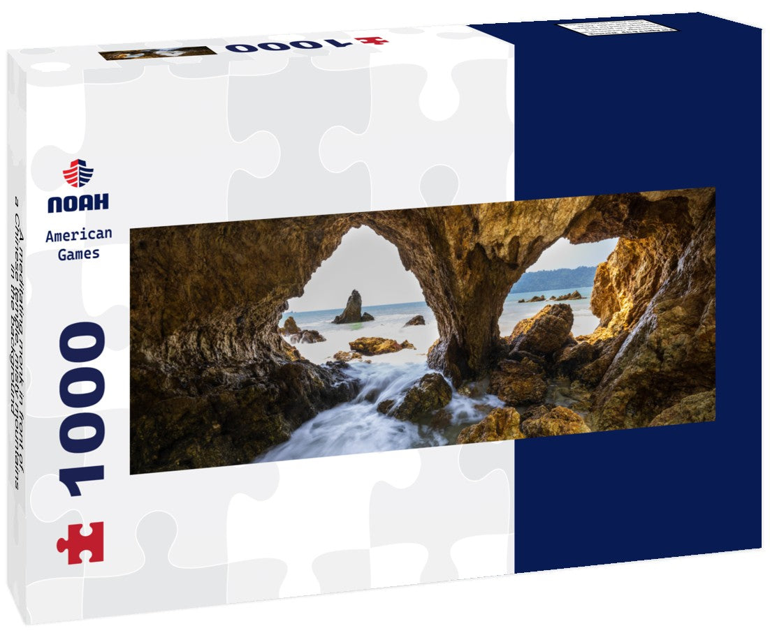 Noah Jigsaw Puzzle A meditating monk in front of a Chinese temple, misty mountains in the background Panorama 1000 Pieces