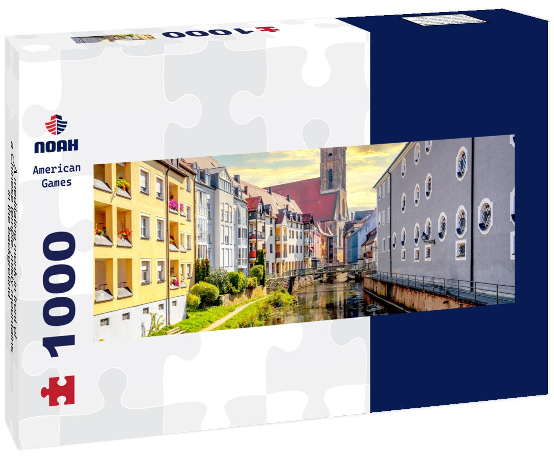 Noah Jigsaw Puzzle A meditating monk in front of a Chinese temple, misty mountains in the background Panorama 1000 Pieces