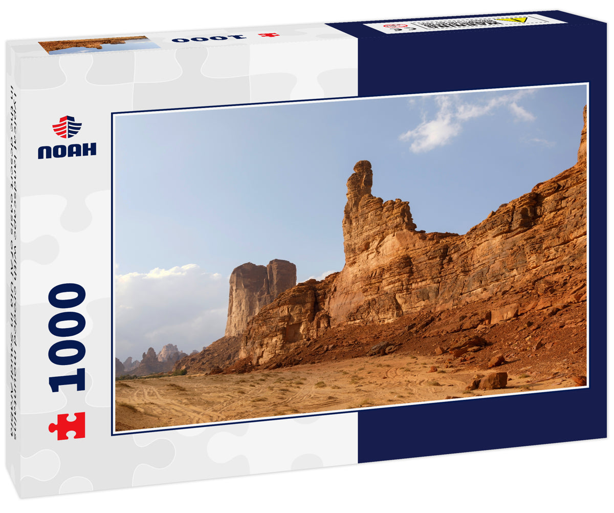 Typical landscape with eroded mountains in the desert oasis of Al Ula in Saudi Arabia