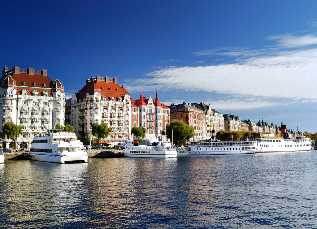 Wide view on the harbor part of Stockholm city. Sweden