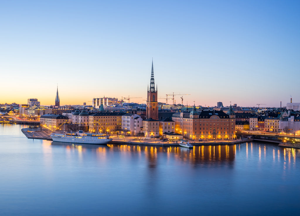 Stockholm city, The Gamla Stan (old town) at night in Stockholm, Sweden