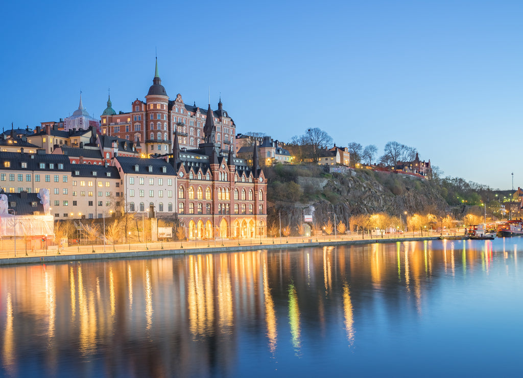 View of Stockholm city skyline at night in Sweden