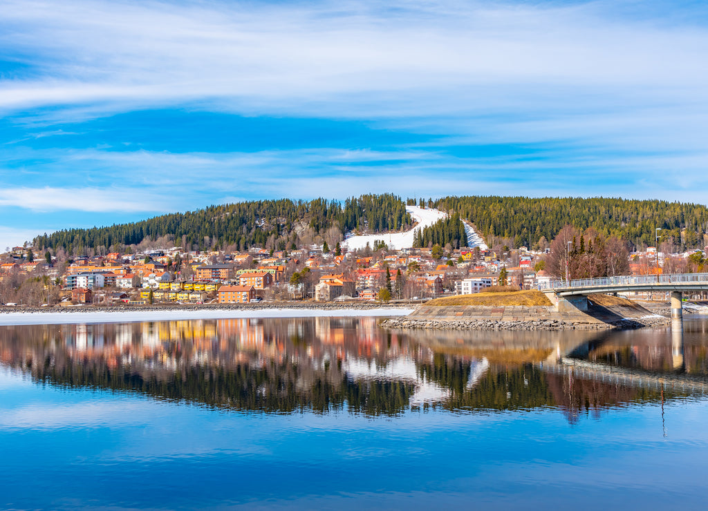View of the Froso island and skyline of Ostersund in Sweden