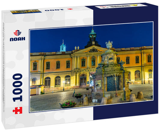 Night view of the Svenska Akademien building which hosts the Nobel museum in Stockholm, Sweden