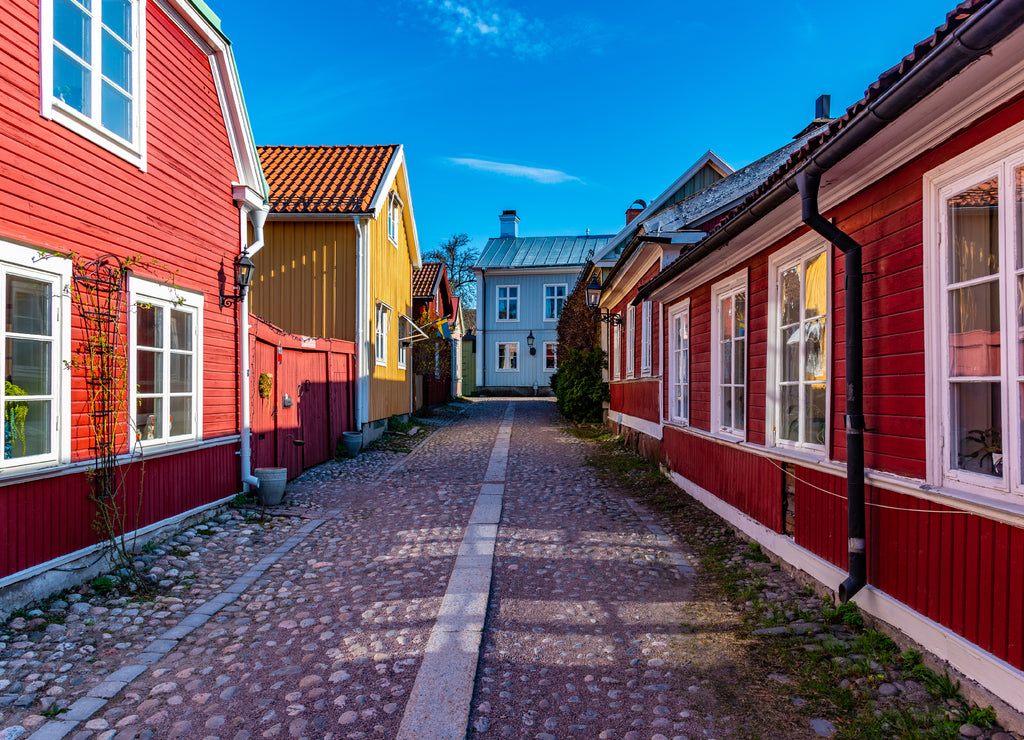 Traditional timber buildings in Gamla Stan quarter of Gavle, Sweden