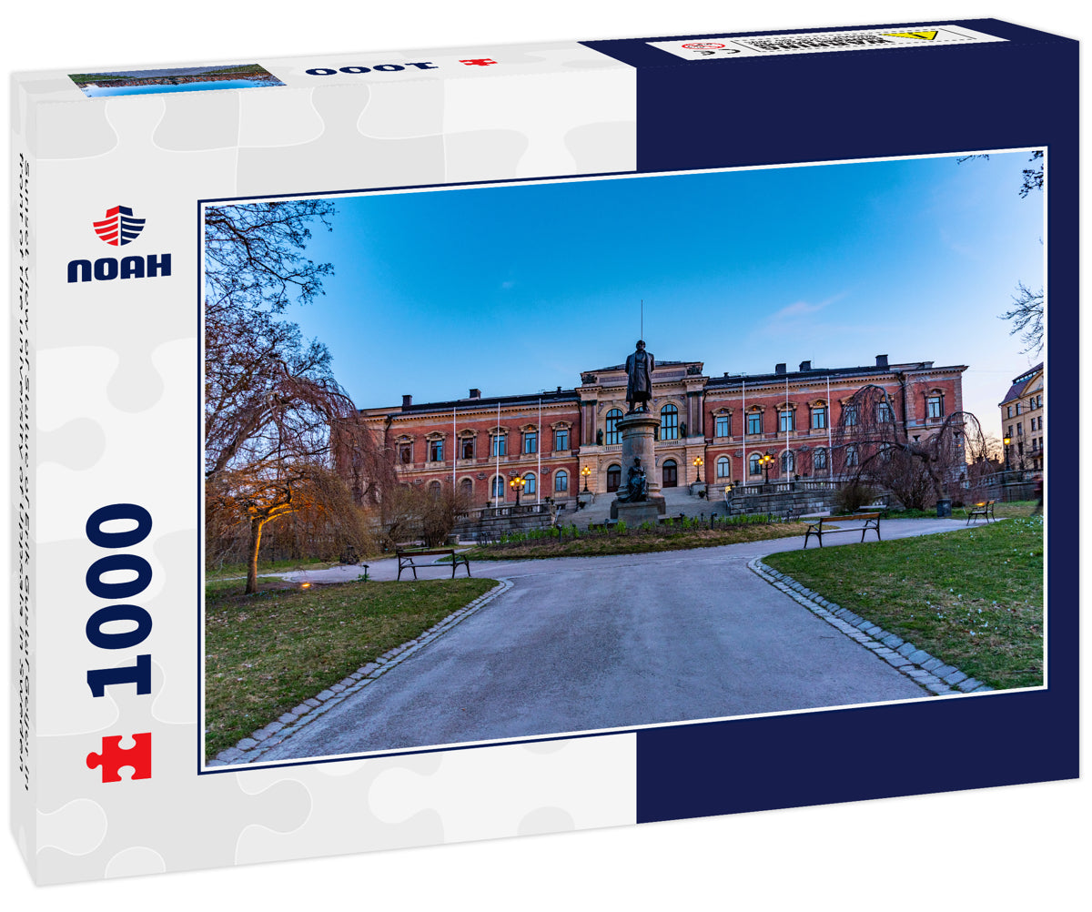 Sunset view of Statue of Erik Gustaf Geijer in front of the university of Uppsala in Sweden