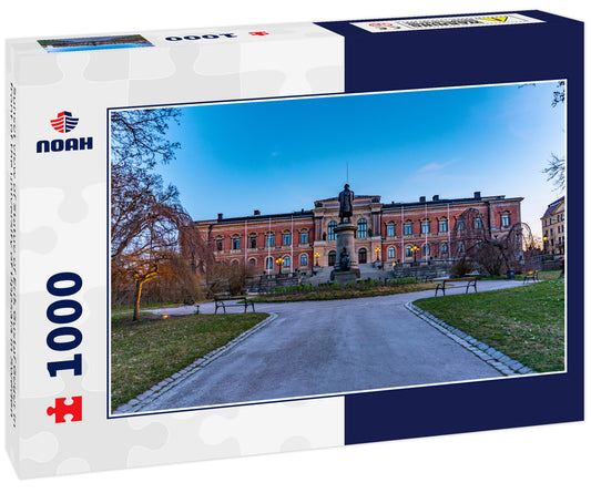 Sunset view of Statue of Erik Gustaf Geijer in front of the university of Uppsala in Sweden