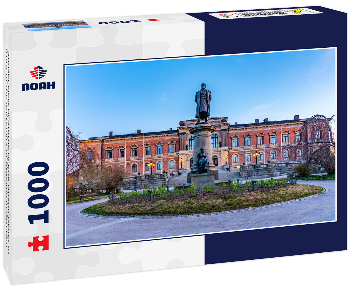 Sunset view of Statue of Erik Gustaf Geijer in front of the university of Uppsala in Sweden