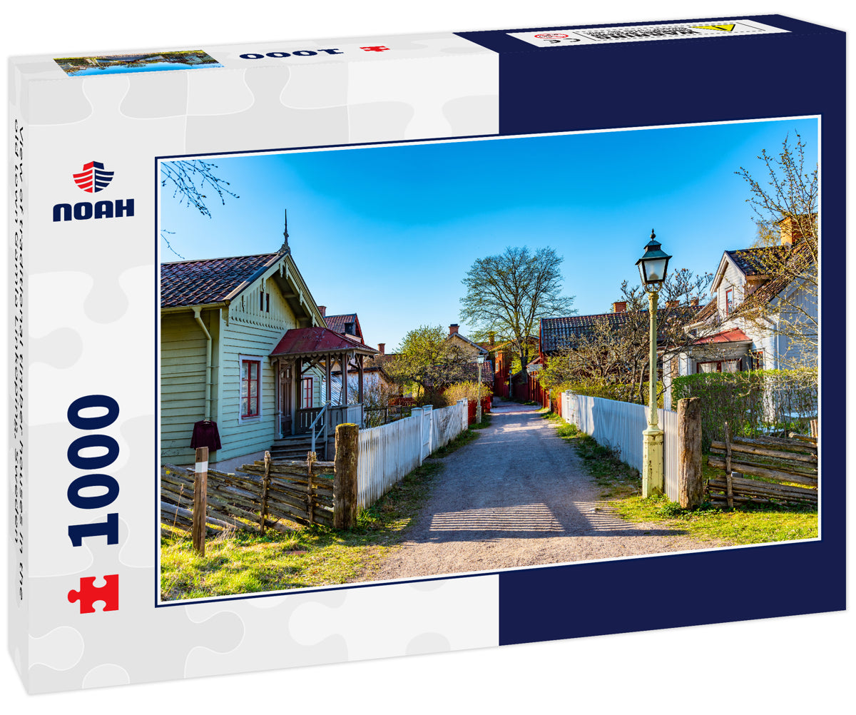 View of traditional timber houses in the old town Gamla Linkoping, Sweden