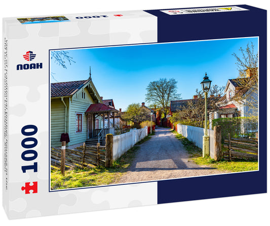 View of traditional timber houses in the old town Gamla Linkoping, Sweden