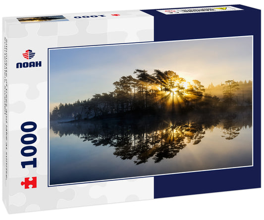 Silhouette of trees and lake at sunrise, Svartedalen, Sweden