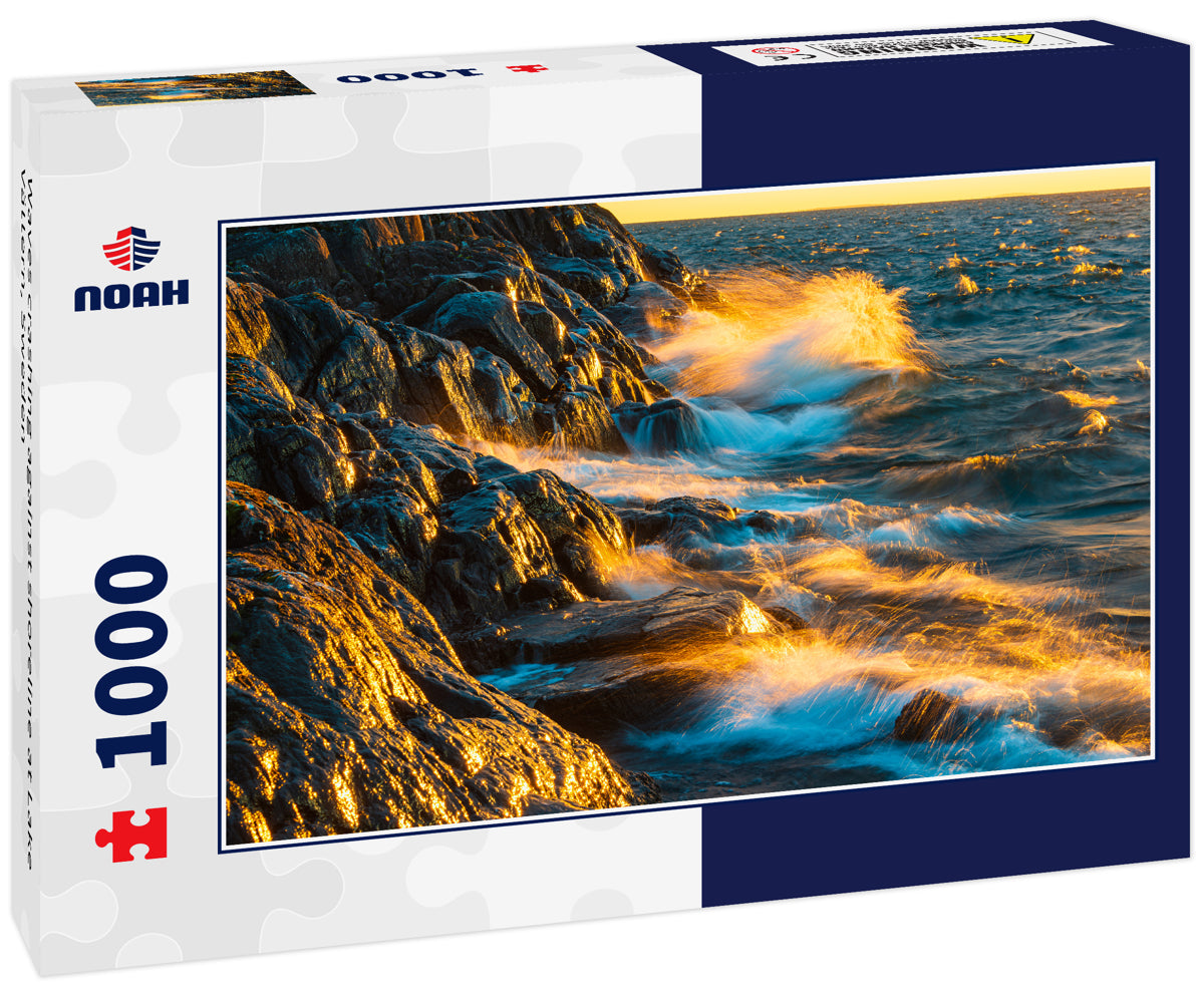 Waves crashing against shoreline at Lake Vättern, Sweden