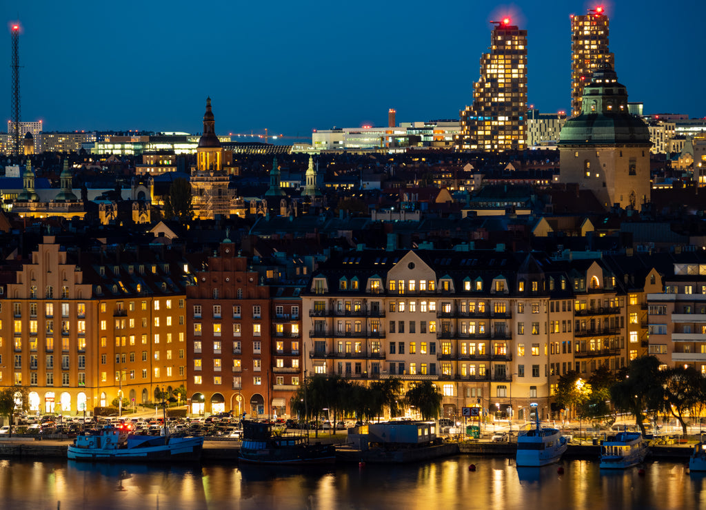 Nora torben skyscrapers over Kungsholmen skyline in Stockholm, Sweden