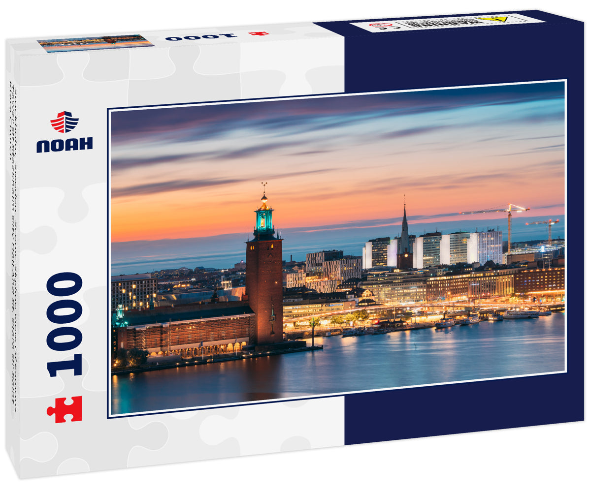 Stockholm, Sweden. Scenic Skyline View Of Famous Tower Of Stockholm City Hall And St. Clara Or Saint Klara Church