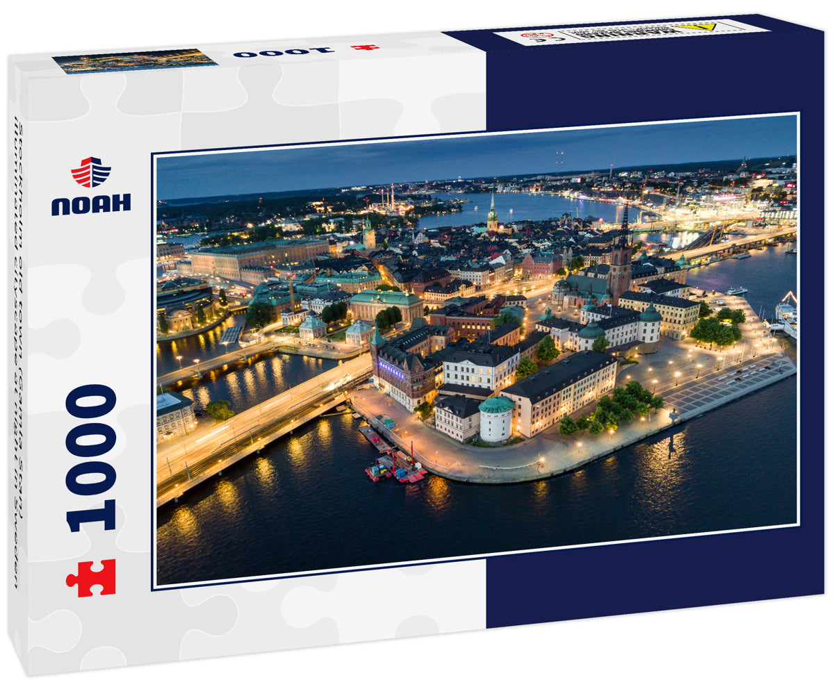 Stockholm old town (Gamla Stan) illuminated cityscape at night in Sweden