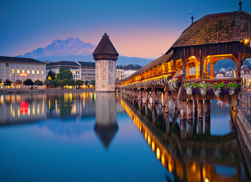 Lucerne. Image of Lucerne, Switzerland during twilight blue hour