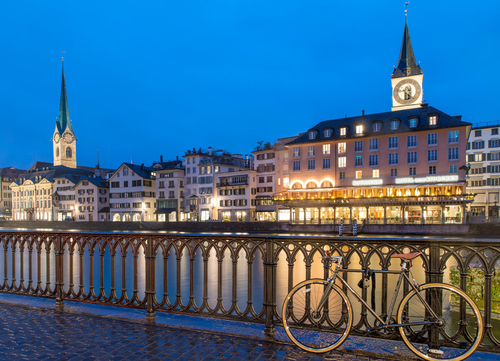 Zurich skyline, Switzerland - View on Fraumunster Church and Chu