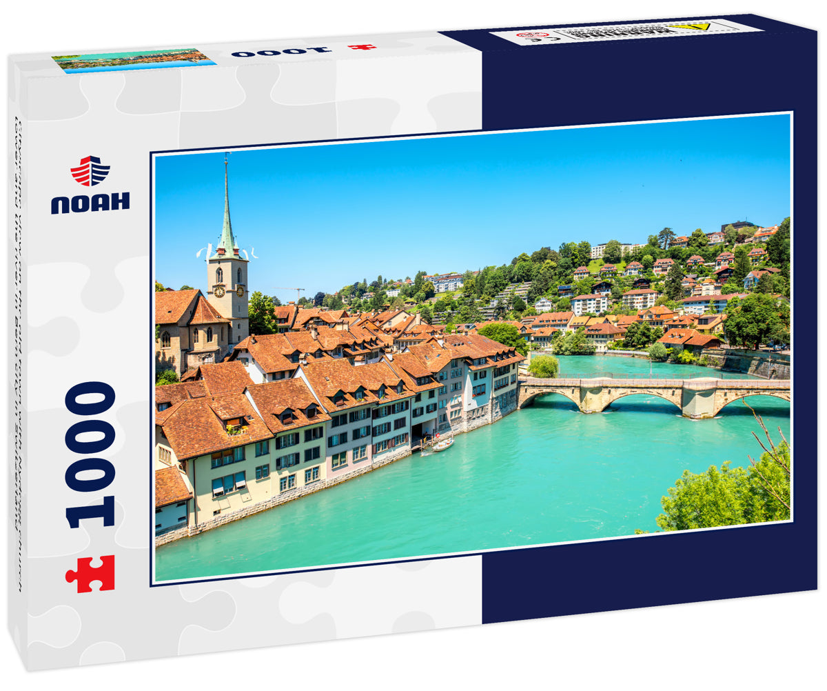 Cityscape view on the old town with Nydegg church tower and the river in Bern city in Switzerland