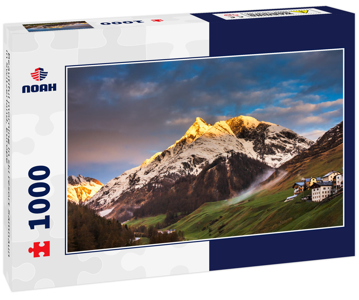 Beautiful morning in ski resort Samnaun in Switzerland, Europe