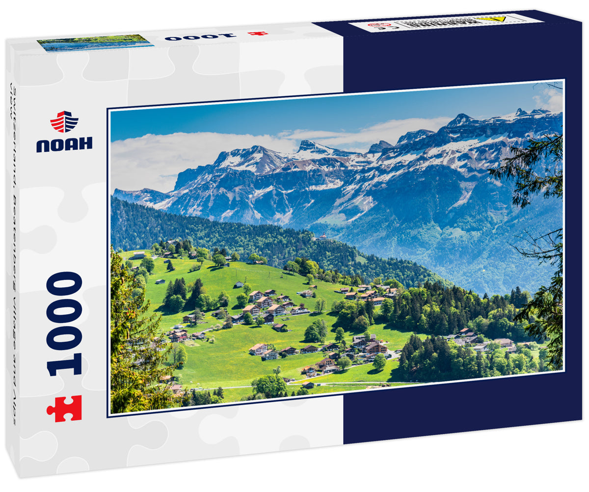 Switzerland, Beatenberg village and Alps view