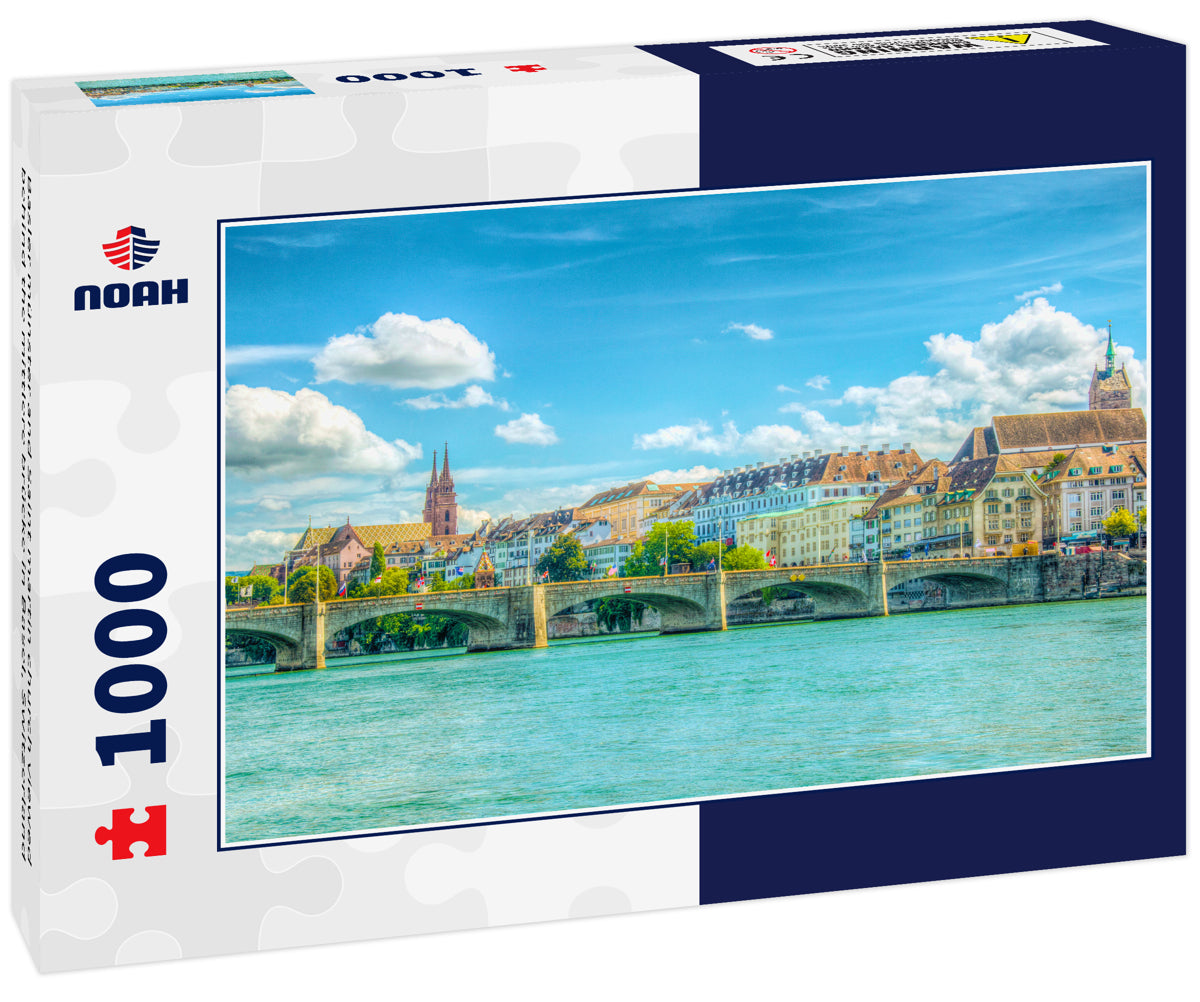 Basler münster and Saint martin church viewed behind the mittlere brücke in Basel, Switzerland