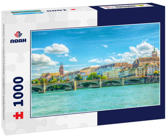 Basler münster and Saint martin church viewed behind the mittlere brücke in Basel, Switzerland