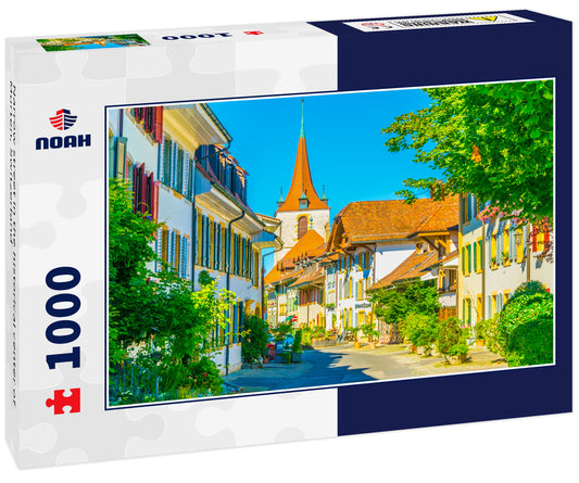 Narrow street in the historical center of Murten, Switzerland