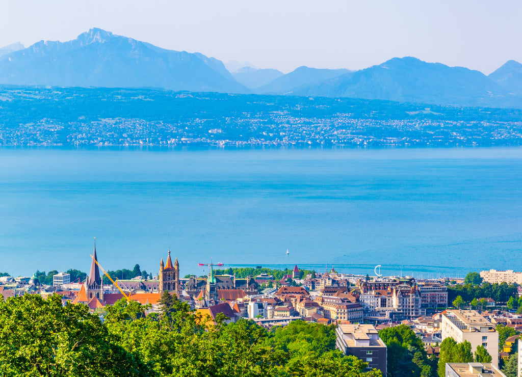 Aerial view of swiss city Lausanne, Switzerland