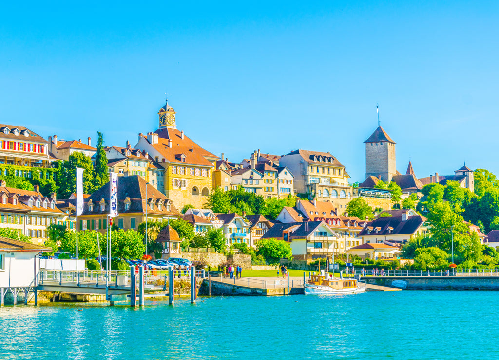 View of the historical city Murten in Switzerland