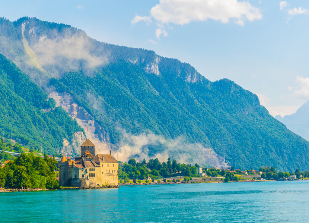 Chillon castle situated on shore of the Geneva lake in Switzerland